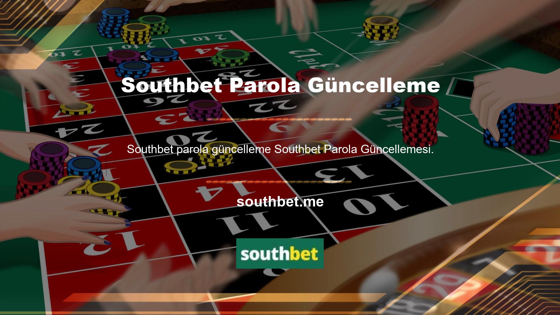 Southbet şifre güncellemesi çevrimiçi olarak yapılır ve beş dakikaya kadar yeni bir şifre oluşturabilirsiniz